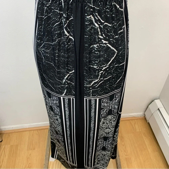 Maxi Dress Y2K Medium Empire V Neck‎ Black Print Spaghetti Strap Flowy Stretch - Picture 7 of 14